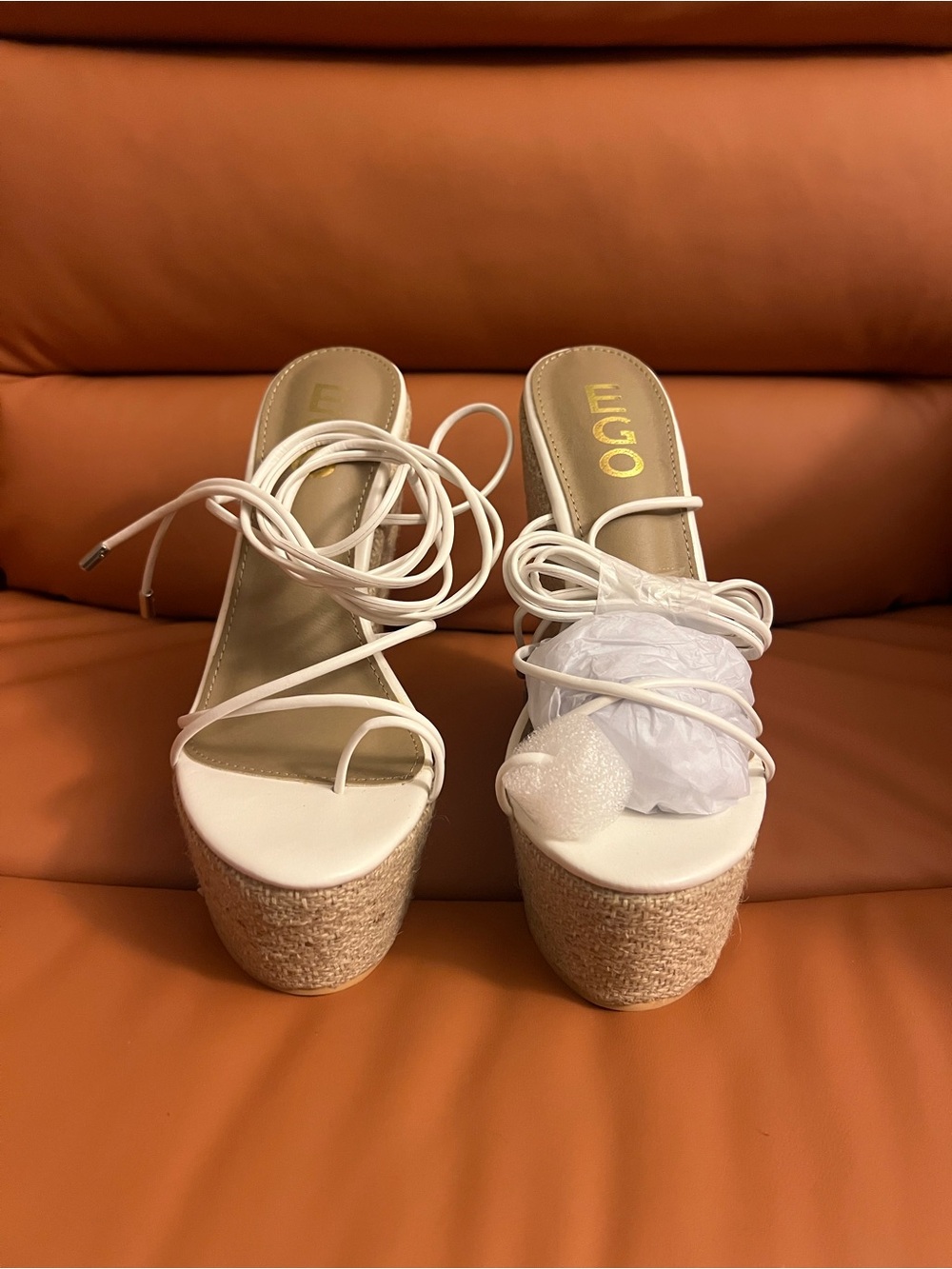 EGO White Lace-Up Platform Espadrille Mules